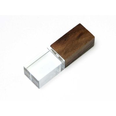 USB-флешка на 64 ГБ прямоугольной формы, под гравировку 3D логотипа, материал стекло, с деревянным колпачком красного цвета, красный-0