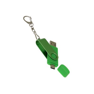 USB-флешка на 64 Гб 2 в 1 поворотный механизм, c дополнительным разъемом Type-C с одноцветным металлическим клипом, зеленый-3