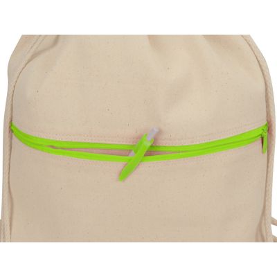 Рюкзак-мешок хлопковый Lark с цветной молнией, натуральный/зеленое яблоко-1