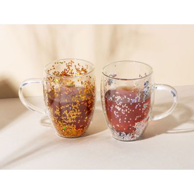 Кружка с двойными стенками с блестками, 360 мл, золотистый-6