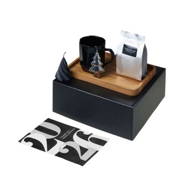 Подарочный набор с кружкой, подносом, свечой и чаем, черный-1