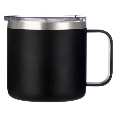 Кружка стальная Alaska с крышкой слайдером, powder coating, черный-2