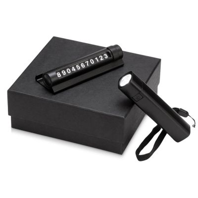 Подарочный набор с фонариком и парковочной табличкой Blackster, черный-0