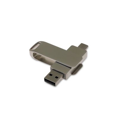USB-флешка на 128 Гб поворотный механизм 2 в 1, c дополнительным разъемом Type-C с одноцветным металлическим клипом, серый-0