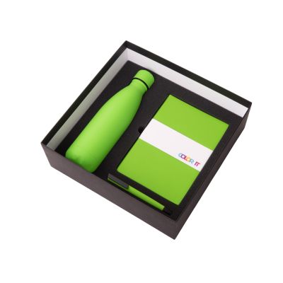 Подарочный набор c блокнотом C1, ручкой и термобутылкой, зеленое яблоко-1