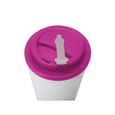 Пластиковый стакан Take away с двойными стенками и крышкой с силиконовым клапаном, 350 мл, белый/фуксия-2