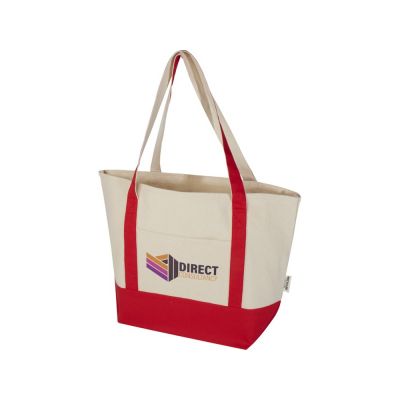 Sam эко- сумка из переработанного хлопка, сертифицированного согласно GRS, плотностью 320 г/м² - Красный / Натуральный-6