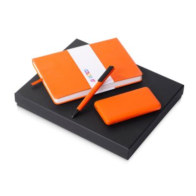 Подарочный набор c блокнотом С2, ручкой и повербанком 10000 mAh, оранжевый-0