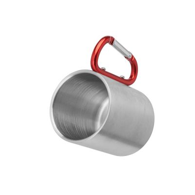 Кружка GUAYA с ручкой карабином, 230 мл, серебристый/красный-1