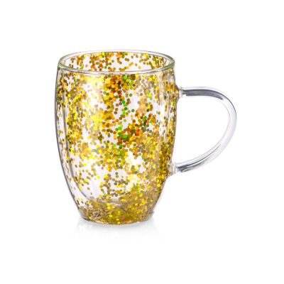 Кружка с двойными стенками с блестками, 360 мл, золотистый-1