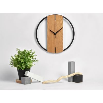 Деревянные часы с металлическим ободом, диаметр 30 см, Time Wheel, натуральный/черный-5