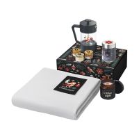 Подарочный набор c пледом, френчпрессом, чаем и медом, серый