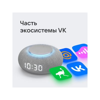 Умная колонка VK Капсула Мини с голосовым помощником Марусей, светлый серый-6