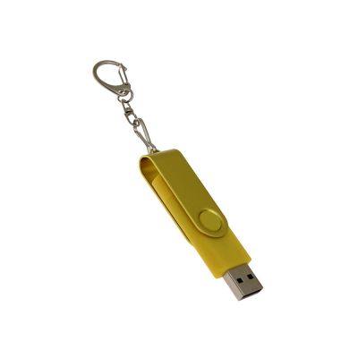 USB-флешка на 16 Гб 2 в 1 поворотный механизм, c дополнительным разъемом Type-C с одноцветным металлическим клипом, желтый-2