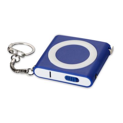 Брелок-рулетка с фонариком. 1 м., синий/белый-0