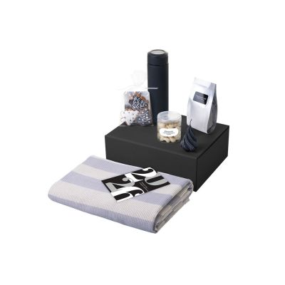 Подарочный набор c пледом, термосом, свечой и миндалем, черный-1