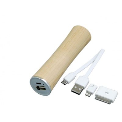 PB_wood2 Универсальное зарядное устройство power bank круглой формы. 2200MAH. Белый-1