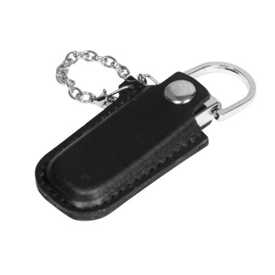 Флешка в массивном корпусе с кожаным чехлом, 32 Гб, черный-0