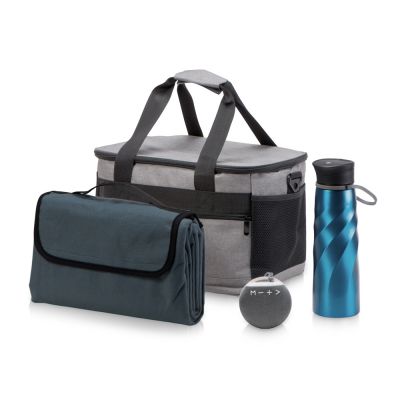 Подарочный набор с пледом и колонкой в сумке - холодильнике  Musical trek, синий-0