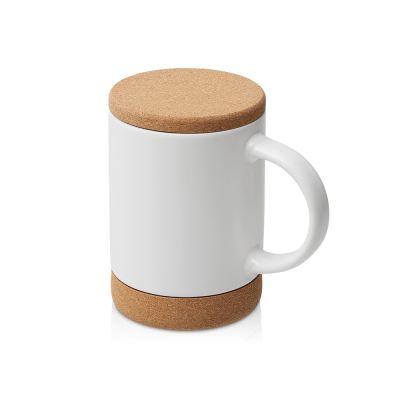 Кружка 450 мл с пробковым дном с крышкой Корк & Бон, белый-0