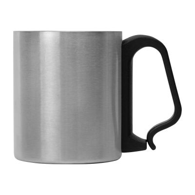 Стальная кружка Climber с пластиковой ручкой, серебристый/черный-2