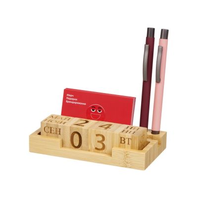 Настольный органайзер с вечным календарем и подставкой для телефона Akira, натуральный-1