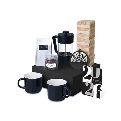 Подарочный набор c френчпрессом, кружками и чаем, черный-1