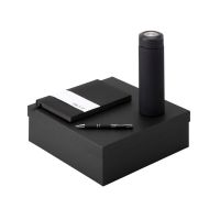 Подарочный набор с блокнотом С1, металлической ручкой и термосом, черный