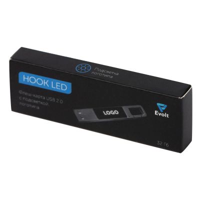 USB 2.0- флешка на 32 Гб c подсветкой логотипа Hook LED, темно-серый, белая подсветка-9