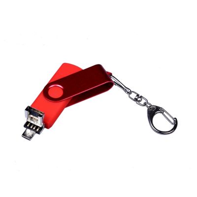 USB-флешка на 64 ГБ 3 в 1 поворотный механизм, c двумя дополнительными разъемами MicroUSB и TypeC C с одноцветным металлическим клипом, красный-2