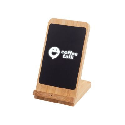 Беспроводное зарядное устройство 2-в-1 с подсветкой лого Reedia S4, 15 Вт, бамбук, черный-0