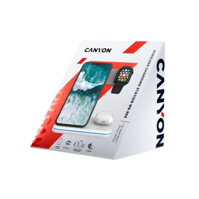 Беспроводное зарядное устройство для гаджетов 3-в-1 с технологией QI Canyon WS-303 (CNS-WCS303W), 15W, белый-5