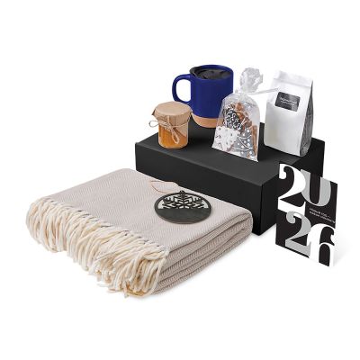 Подарочный набор c пледом, кружкой и вареньем, синий-1