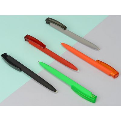Ручка шариковая трехгранная UMA TRINITY K transparent GUM, soft-touch, синий-1
