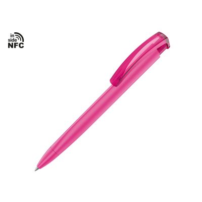Ручка пластиковая шариковая трехгранная Trinity K transparent Gum soft-touch с чипом передачи инфо, розовый-0