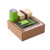 Набор с термокружкой, блокнотом, ручкой и ланчбоксом Refreshment, зеленое яблоко