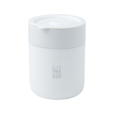 Java керамическая кружка емкостью 330 мл с силиконовой оберткой и пластиковой крышкой - Белый-4