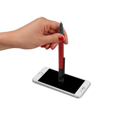 Ручка-стилус металлическая шариковая многофункциональная (6 функций) Multy, красный-4