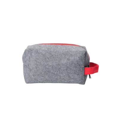 Косметичка из РПЕТ фетра с ручкой Felt, серый с красным-3