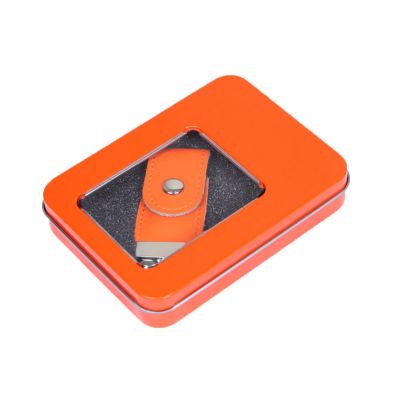 Металлическая коробочка G04 оранжевого цвета с прозрачным окошком-1