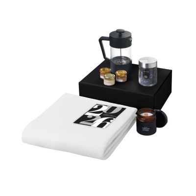 Подарочный набор c пледом, френчпрессом, чаем и медом, белый-0