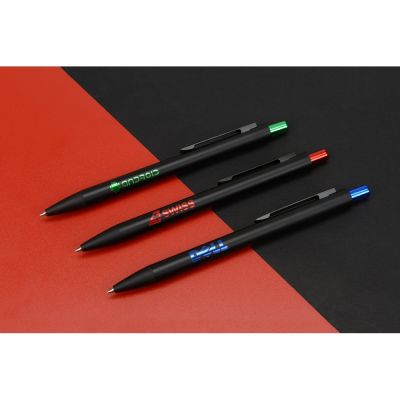 Ручка металлическая шариковая Blaze с цветным зеркальным слоем, черный/синий-6