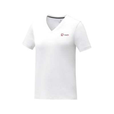 Somoto Женская футболка с коротким рукавом и V-образным вырезом , белый-3