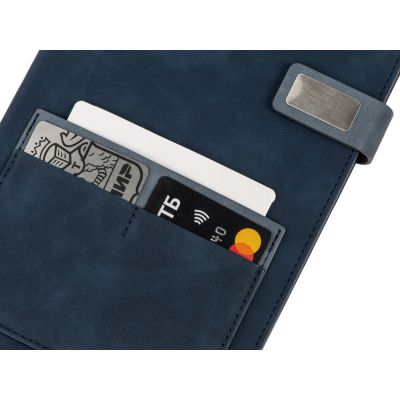 Бизнес блокнот А5 Freya с клапаном и карманом для визиток, твердая обложка, 128 листов, синий и темно-4