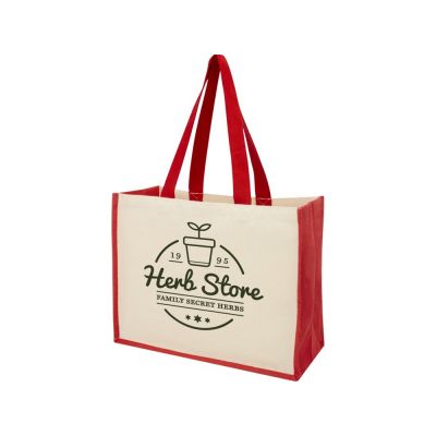 Сумка-тоут Varai для покупок из холщового хлопка и джута (плотность 320 г/м2), красный-3