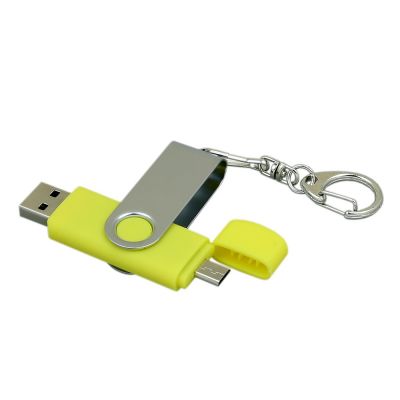 Флешка с  поворотным механизмом, c дополнительным разъемом Micro USB, 16 Гб, желтый-1
