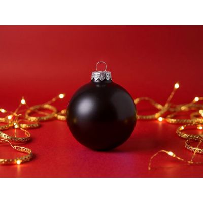 Стеклянный елочный шар Christmas bauble, черный металлик, с серебристым колпачком в черной коробке-3