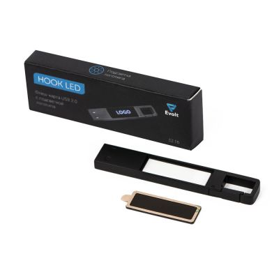 USB 2.0- флешка на 32 Гб c подсветкой логотипа Hook LED, темно-серый, синяя подсветка-8