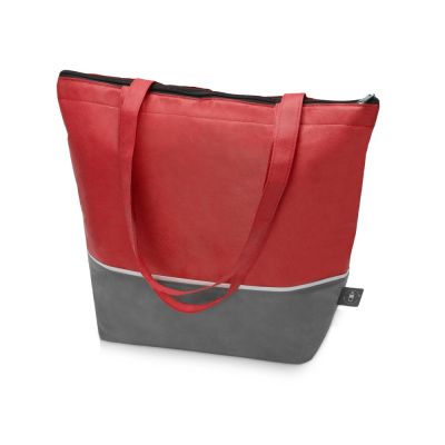 Сумка-холодильник Reviver с длинными ручками из нетканого переработанного материала RPET, красный/серый-0