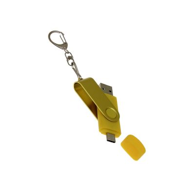 USB-флешка на 32 Гб 2 в 1 поворотный механизм, c дополнительным разъемом Type-C с одноцветным металлическим клипом, желтый-3